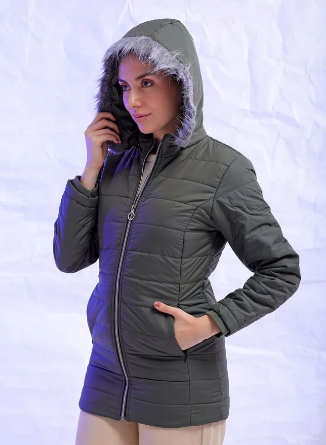 Freehand Women Slim Fit Solid Puffer Jacket