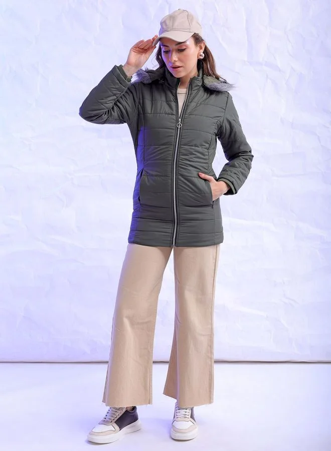Freehand Women Slim Fit Solid Puffer Jacket
