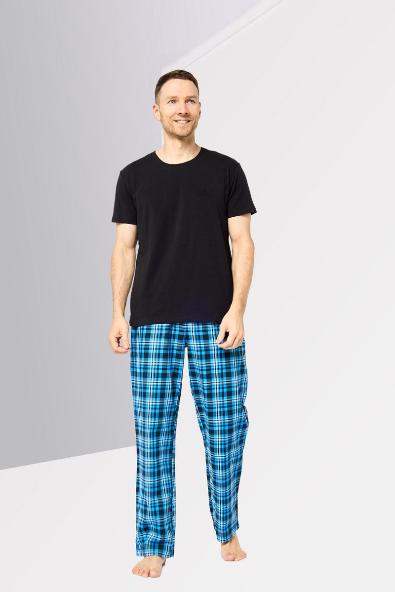 MOSCHINO Men 2 Pcs Embroidered Logo Short Sleeves Top And Plaid Pajama Set, Multicolor - Image 3