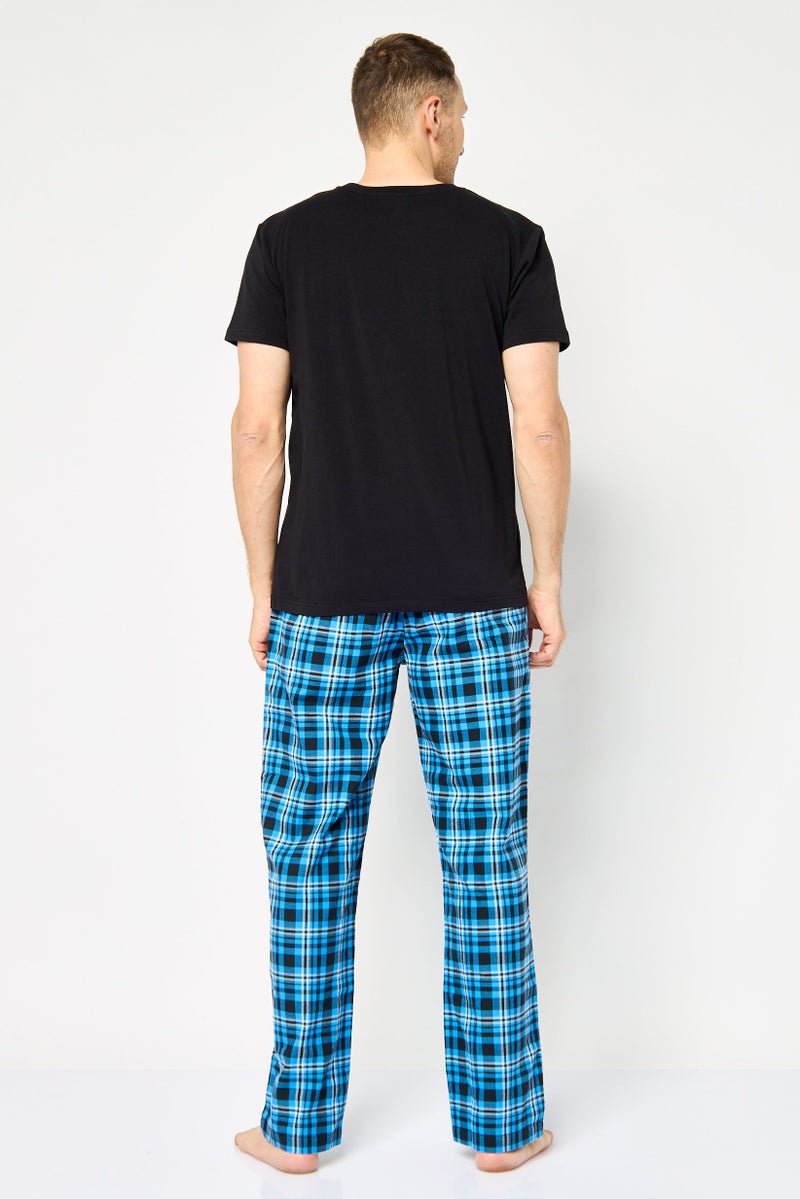 MOSCHINO Men 2 Pcs Embroidered Logo Short Sleeves Top And Plaid Pajama Set, Multicolor - Image 4