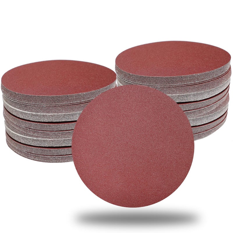 Tonmp 100 PCS 6 Inch No Hole Hook and Loop Sanding Disc Set 60 80 120 240 400 Grit Sandpaper 6 Aluminum Oxide Sander Paper for Random Orbit Sanders