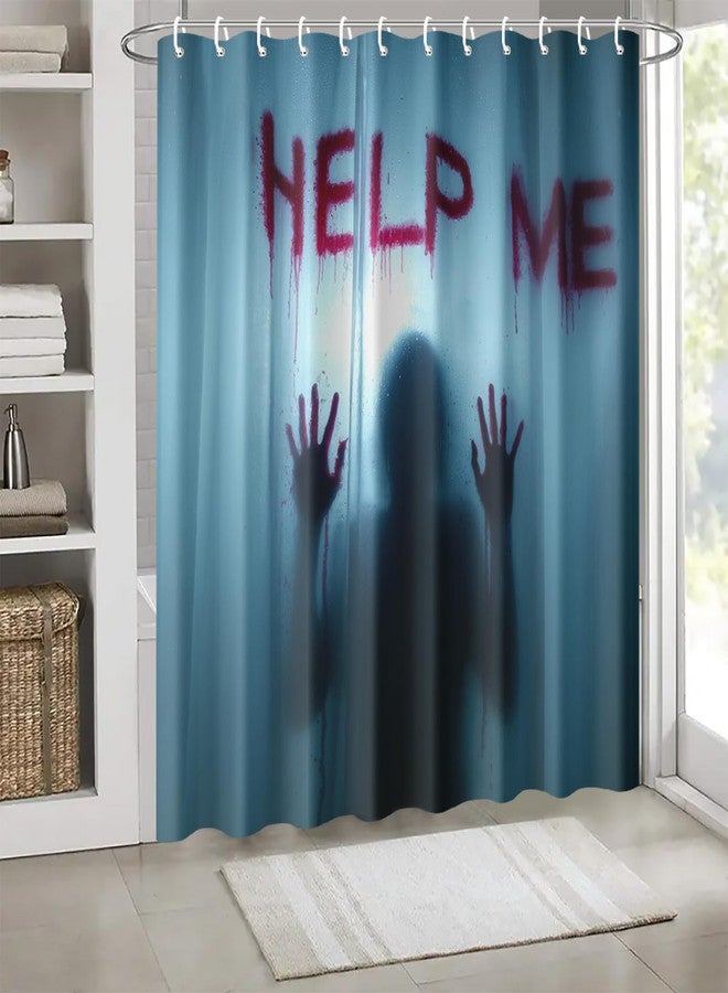 ستارة حمام IOHEFY بتصميم رعب، مقاس 72×72 بوصة، مزودة بخطافات، بتصميم ظل مخيف مع رسالة "ساعدني"، مصنوعة من القماش، مثالية لتزيين الحمام في الهالوين، أو كهواية، أو لحفلات الهالوين المخيفة، أو حتى كديكور لحوض الاستحمام. - Image 4