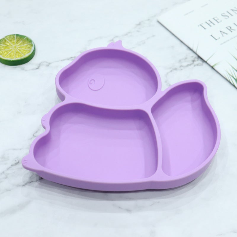 Childrens silicone plate food supplement plate Bowl round square grid plate with suction cup drop-resistant  factory in stockSquirrel purple Squirrel purple