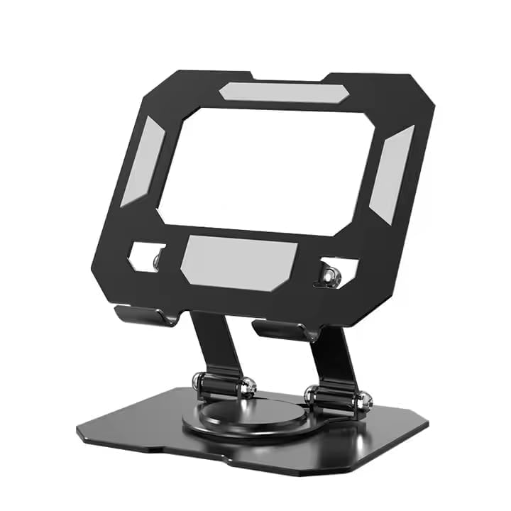 Zirak Premium Adjustable Foldable Metal Mobile & Tablet Stand for Desk, Office, Study, Kitchen & Gaming – Heavy Duty 360° Rotating Multi-Angle Mobile Compatible with All Smartphones(Black/Silver) - Image 1