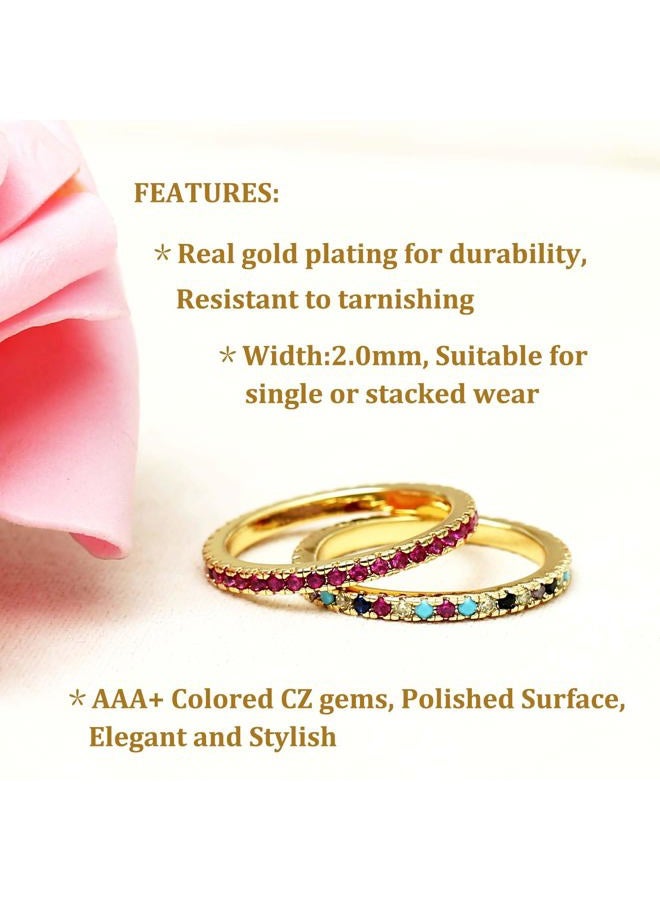 S SUSANN 14k Real Gold Plated Colored Diamond Band Rings for Women,Gold Stackable Rings for Women Non Tarnish Personalized Promise Rings for Her, 7, Cubic Zirconia - Image 2