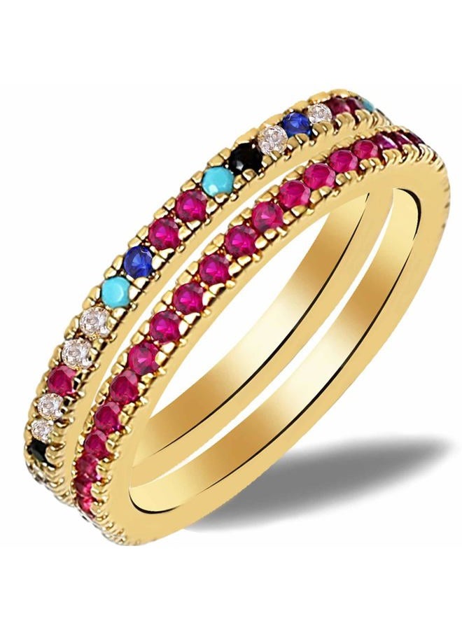S SUSANN 14k Real Gold Plated Colored Diamond Band Rings for Women,Gold Stackable Rings for Women Non Tarnish Personalized Promise Rings for Her, 7, Cubic Zirconia - Image 1