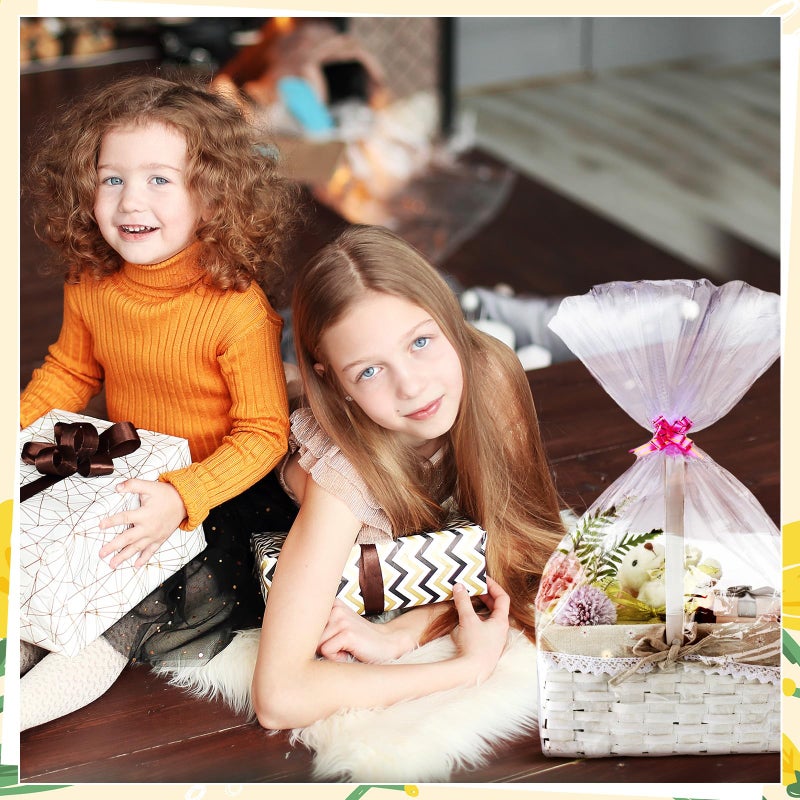 CHENGU 80 Pcs 3 Sizes Shrink Wrap Bags for Gift Baskets 20" x 28" 16" x 24" 14" x 18" Clear plastic Heat Shrink Cellophane Bags and 6 Color Pull Bows for easter Christmas Baskets Packaging - Image 4