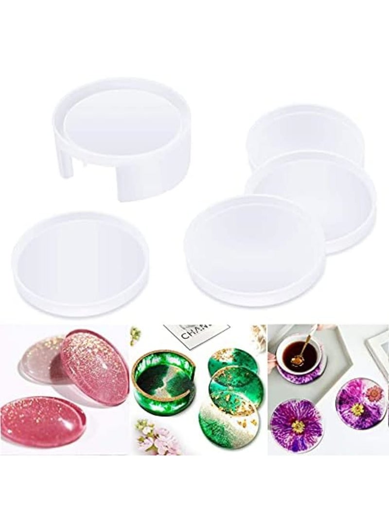 Luckam Coaster Resin Mould Set - 4PCS Silicone Moulds With Storage Box for Epoxy Casting, DIY Cups Mats, Home Decoration - Image 1