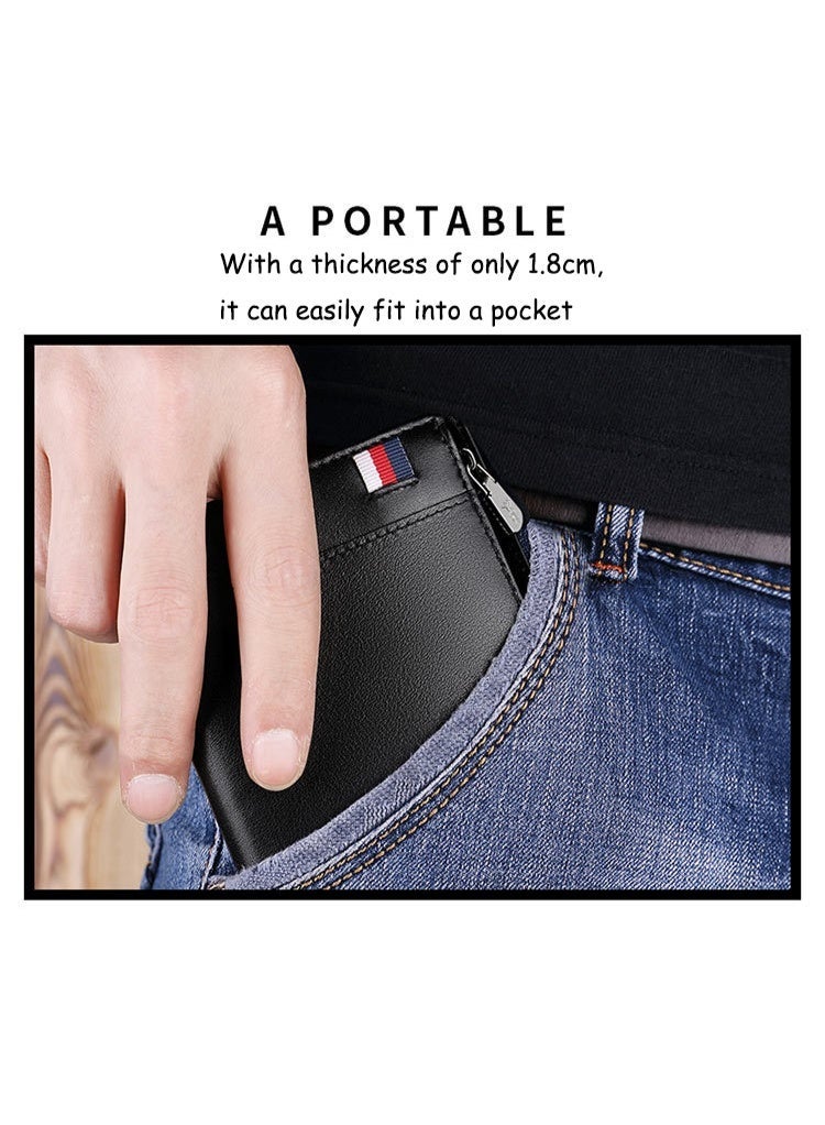 William Polo Men's Wallet, Premium Leather, Soft Cowhide, Short Vertical Style - Black - Image 2