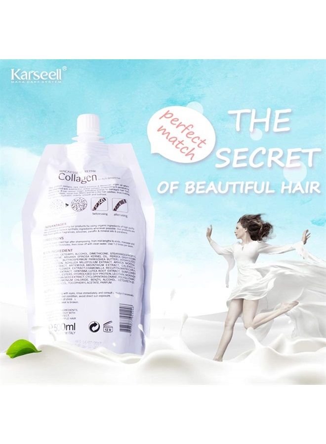 Karseell قناع الشعر بالكولاجين 16.9 أونصة 500 مل، بلسم للإصلاحات العميقة، قناع زيت جوز الهند بالكيراتين للشعر الجاف التالف، الشعر المعالج بالألوان، الشعر المجعد، الشعر المبيض، جميع أنواع الشعر - Image 4