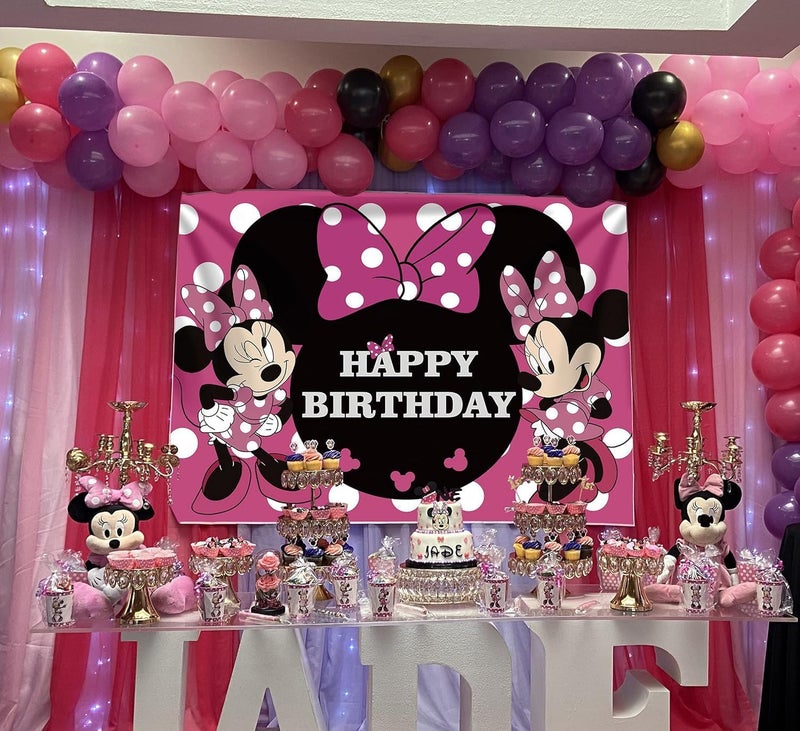 BPA خلفية تصوير ميني ماوس للبنات بعيد الميلاد الأول كرتون ميكي ماوس خلفية وردية زينة حفلة عيد ميلاد سعيدة 7x5 قدم - Image 3