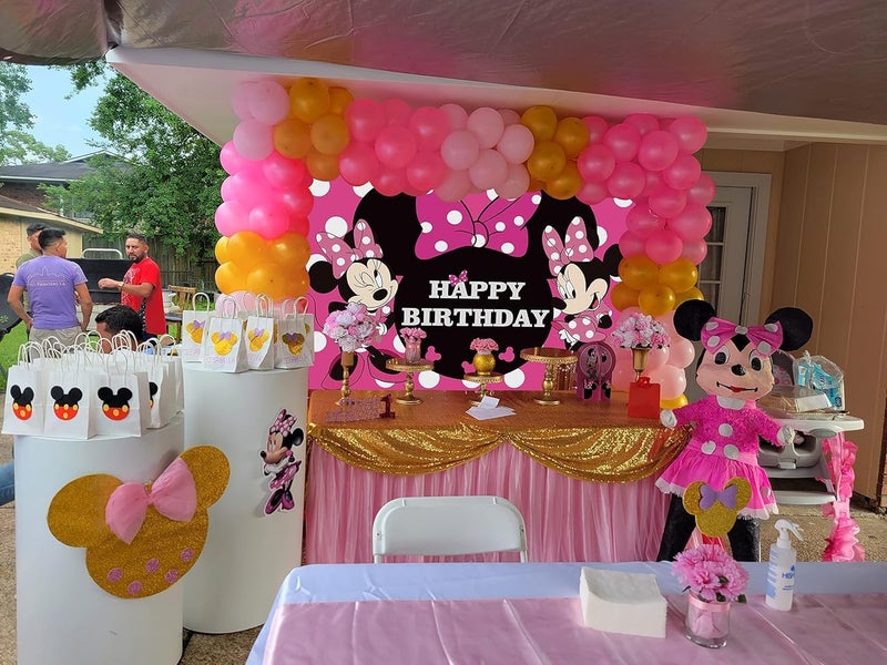 BPA خلفية تصوير ميني ماوس للبنات بعيد الميلاد الأول كرتون ميكي ماوس خلفية وردية زينة حفلة عيد ميلاد سعيدة 7x5 قدم - Image 5