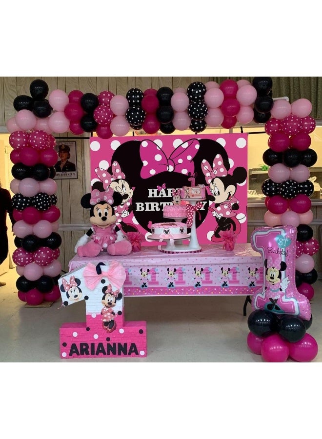 BPA خلفية تصوير ميني ماوس للبنات بعيد الميلاد الأول كرتون ميكي ماوس خلفية وردية زينة حفلة عيد ميلاد سعيدة 7x5 قدم - Image 2