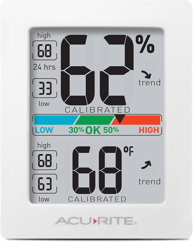 Acurite Digital Hygrometer with Indoor Monitor and Comfort Scale (01083M) Room Thermometer Gauge with Temperature Humidity, 3 x 2.5 Inches, White - Image 1
