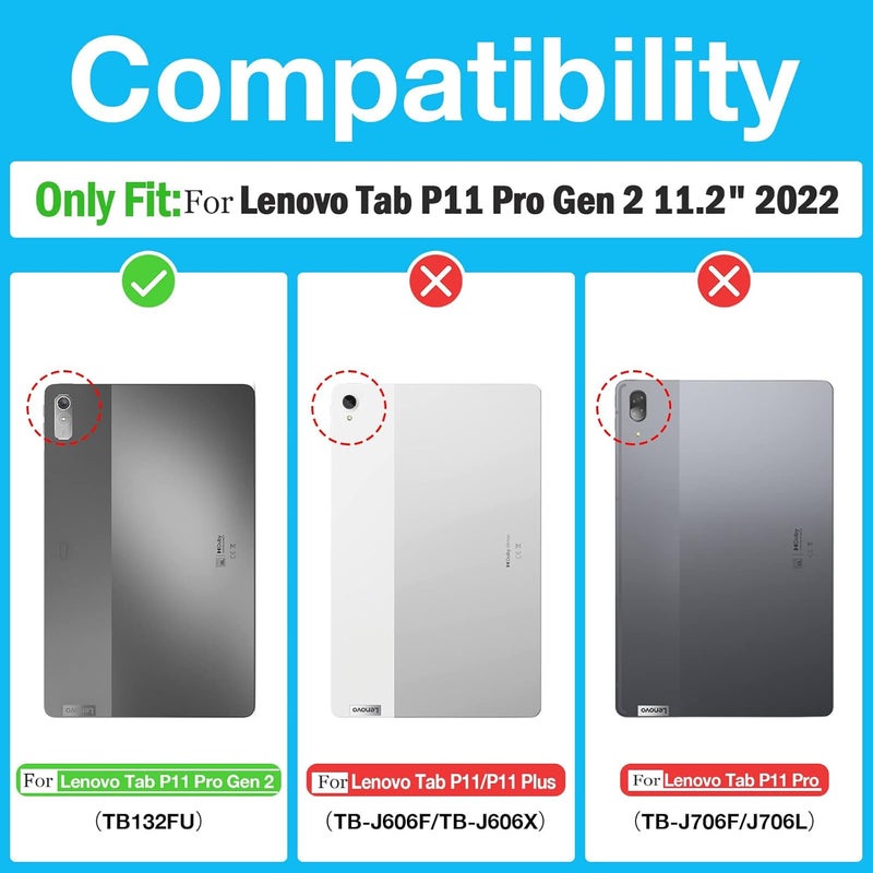 SYOSI Shockproof Case For Lenovo Tab P11 Pro Gen 2 11.2" 2022, Slim Stand Folio Protective Hard Shell Cover For 11.2 Inch Lenovo Tab P11 Pro 2Nd Generation Tb132Fu Black - Image 2