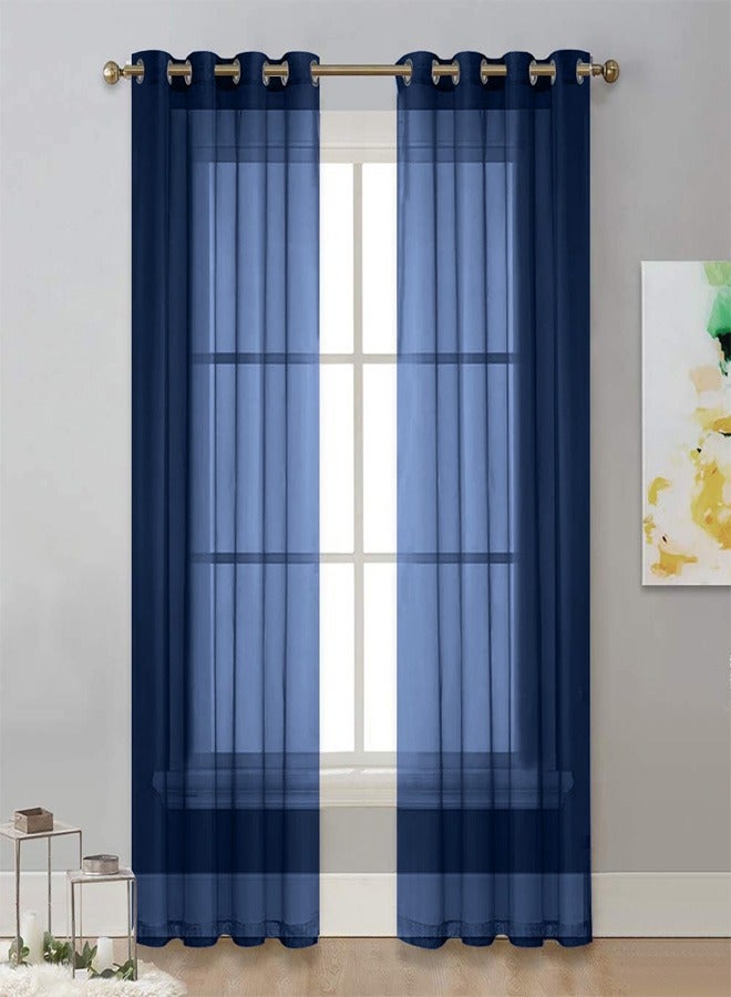 رات سو 2 لوحات صلبة اللون الأزرق الشفاف ستائر نافذة غرومت أنيقة لوحات Voile/أغطية/علاج لغرفة المعيشة في غرفة النوم  - Image 1