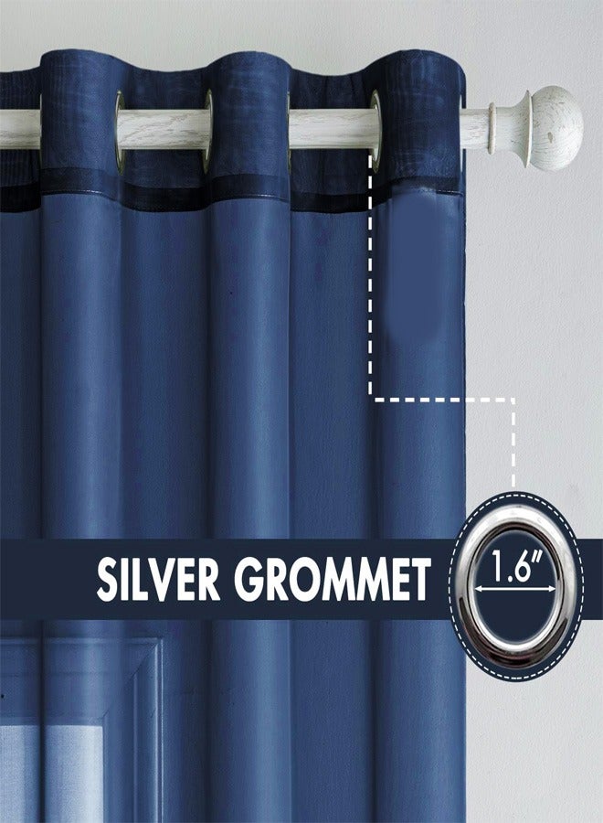رات سو 2 لوحات صلبة اللون الأزرق الشفاف ستائر نافذة غرومت أنيقة لوحات Voile/أغطية/علاج لغرفة المعيشة في غرفة النوم  - Image 2