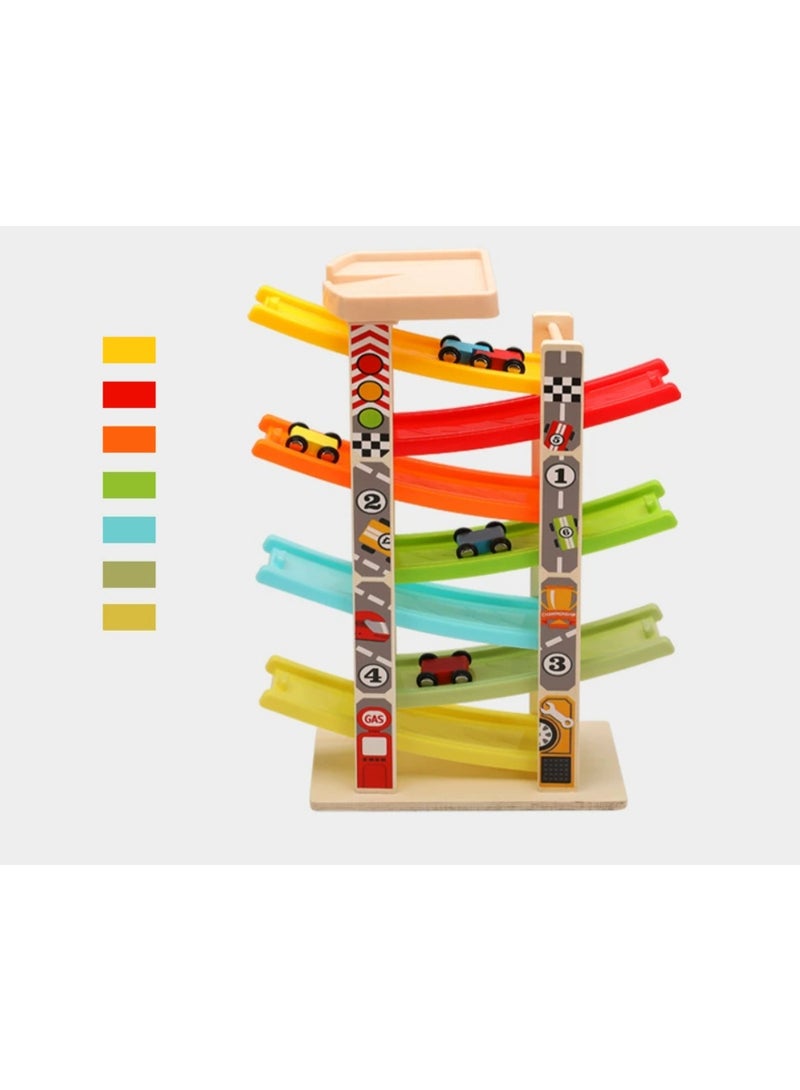 7 طبقات أطفال انزلاق مسار السباق لعبة سيارة لعبة منحدر المتسابق مع سيارة ، مرآب للسيارات - Image 2