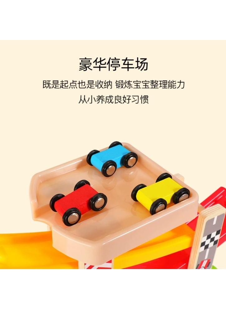 7 طبقات أطفال انزلاق مسار السباق لعبة سيارة لعبة منحدر المتسابق مع سيارة ، مرآب للسيارات - Image 3