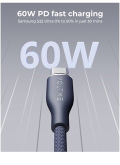 VOLTME USB-A to USB-C Charging Cable 60W PD 3A Fast Charging, 1m (3.3ft), Nylon Braided, Compatible with iPhone 16/15 Pro Max, Galaxy S24/S23/S22, Pixel 8/7, iPad Air 5, iPad Pro 2021, Nintendo Switch, PS5, Xiaomi, OnePlus, Huawei, Chromebook, Heat Resistant, 480Mbps Data Sync (Blue)  - Image 2