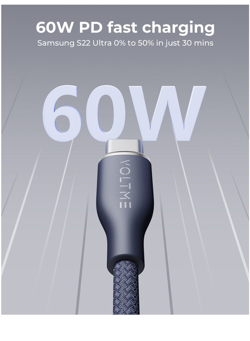 VOLTME USB-A to USB-C Charging Cable 60W PD 3A Fast Charging, 1m (3.3ft), Nylon Braided, Compatible with iPhone 16/15 Pro Max, Galaxy S24/S23/S22, Pixel 8/7, iPad Air 5, iPad Pro 2021, Nintendo Switch, PS5, Xiaomi, OnePlus, Huawei, Chromebook, Heat Resistant, 480Mbps Data Sync (Blue)  - Image 2
