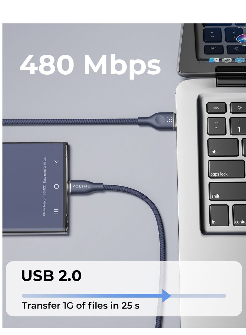 VOLTME USB-A to USB-C Charging Cable 60W PD 3A Fast Charging, 1m (3.3ft), Nylon Braided, Compatible with iPhone 16/15 Pro Max, Galaxy S24/S23/S22, Pixel 8/7, iPad Air 5, iPad Pro 2021, Nintendo Switch, PS5, Xiaomi, OnePlus, Huawei, Chromebook, Heat Resistant, 480Mbps Data Sync (Blue)  - Image 5