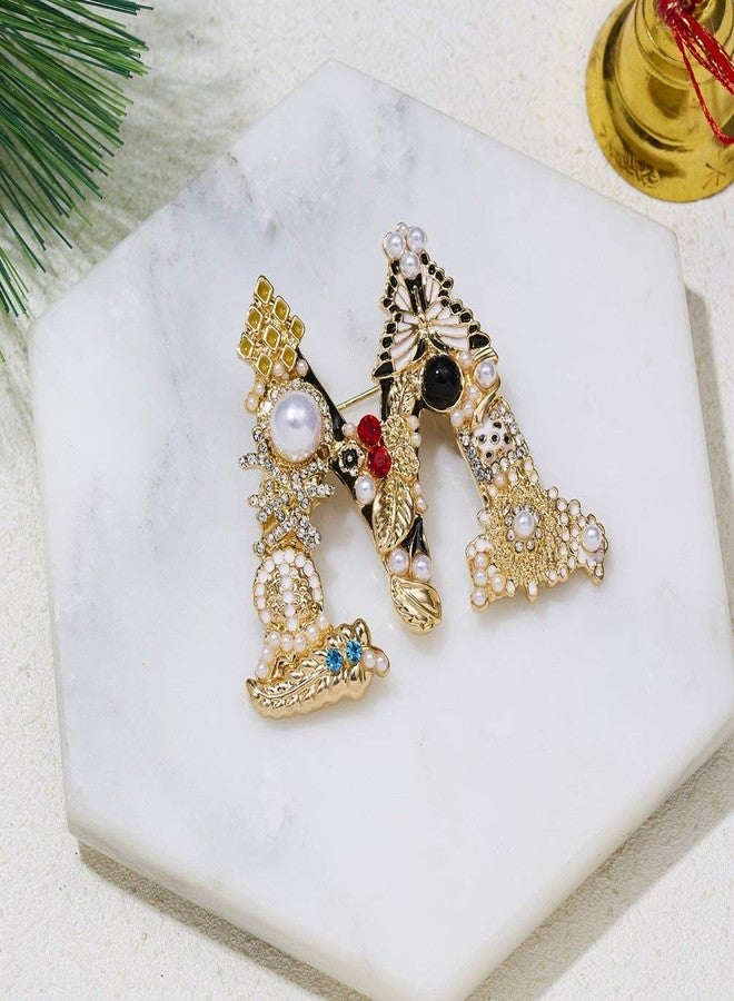 RINHOO Crystal Pearl Initial Brooch Gold Plated Enamel Colorful Letter Alphabet Breastpin Pin Jewelry for GIFTS (Letter -M) - Image 3