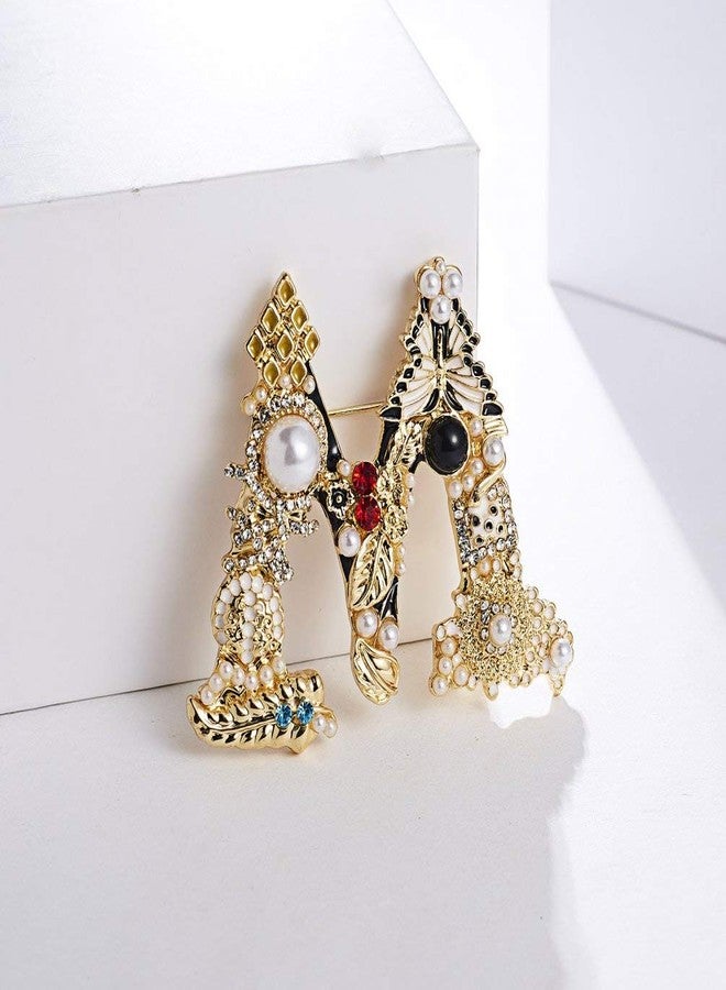 RINHOO Crystal Pearl Initial Brooch Gold Plated Enamel Colorful Letter Alphabet Breastpin Pin Jewelry for GIFTS (Letter -M) - Image 5