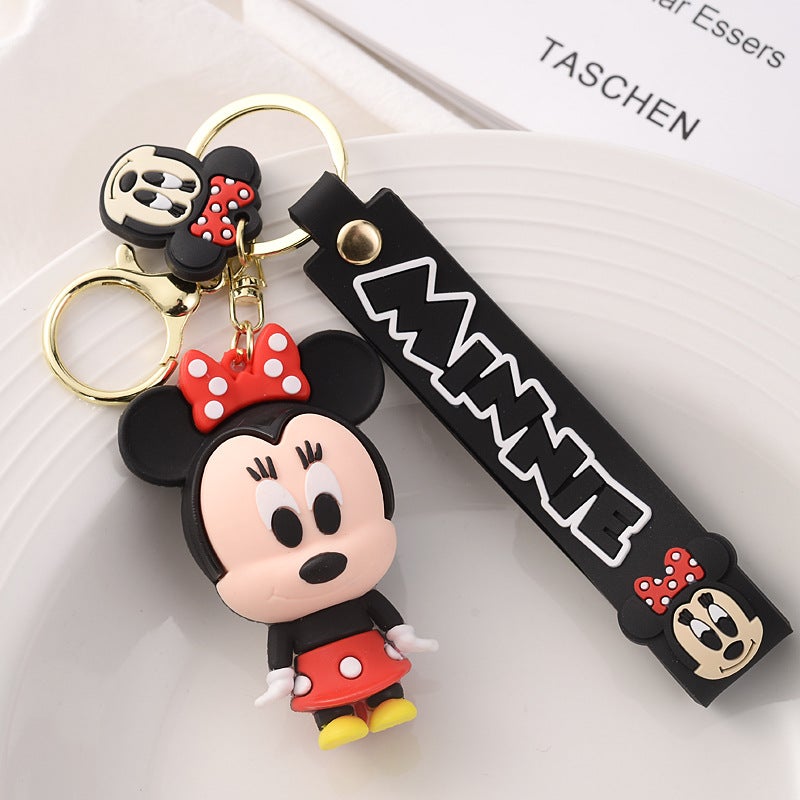 New Mickey Minnie Keychain Silicone Stitch Couples Cartoon Black-Minnie