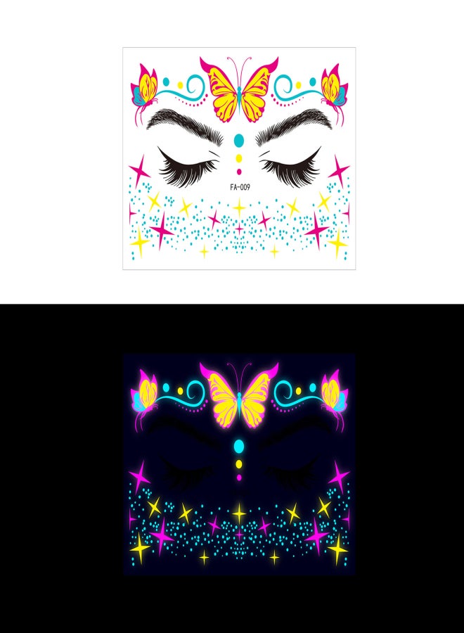 ملصق وجه فلورسنت مقاوم للماء، ملصق وشم مضيء، إكسسوارات فن الجسم، ملصق قابل للنقل بالماء، مناسب لمهرجانات الموسيقى والنوادي الليلية وحفلات الرقص والمكياج - Image 1