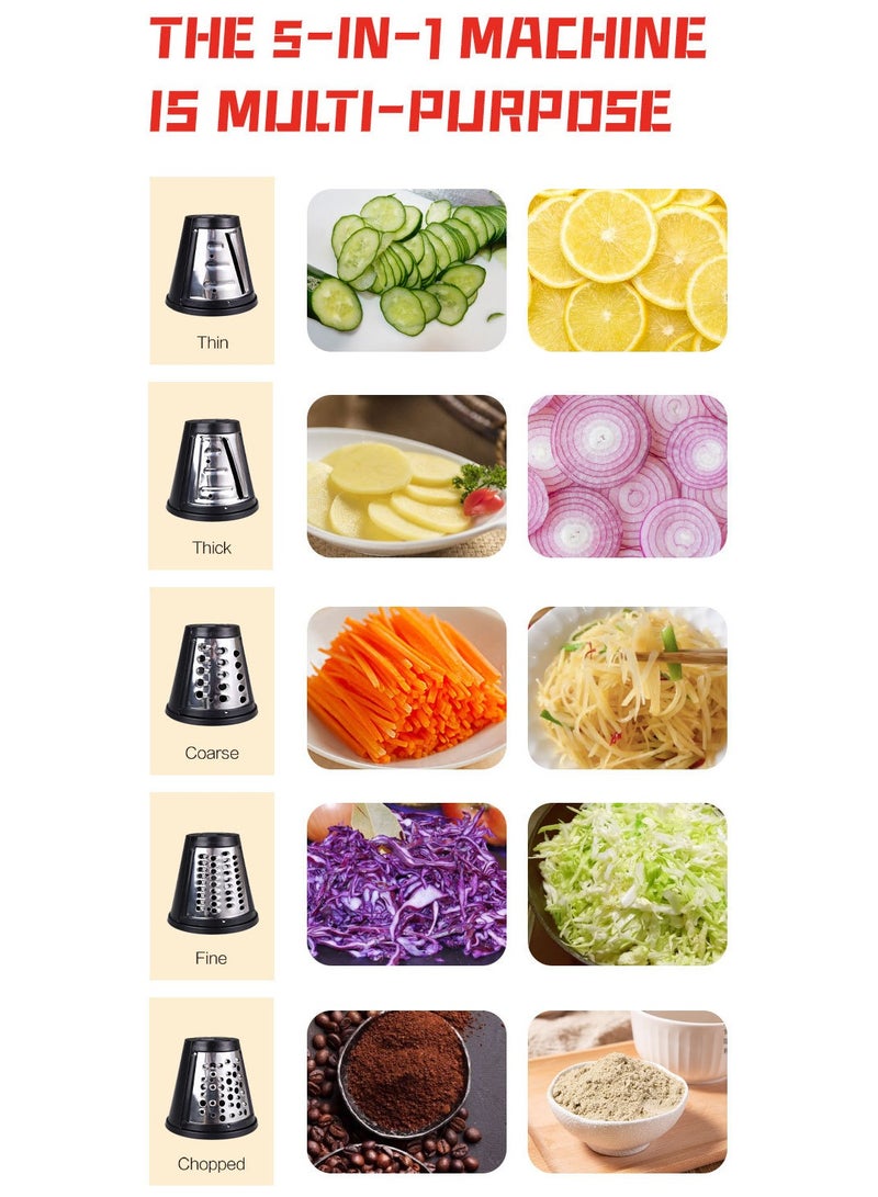 سوكاني مبشرة جبن كهربائية، مفرمة كهربائية بقوة 800 وات، مبشرة متعددة الاستخدامات، قطاعة فواكه، قطاعة خضروات، مفرمة، معالج طعام مع مجموعة من 5 شفرات SK-06029 أسود - Image 5
