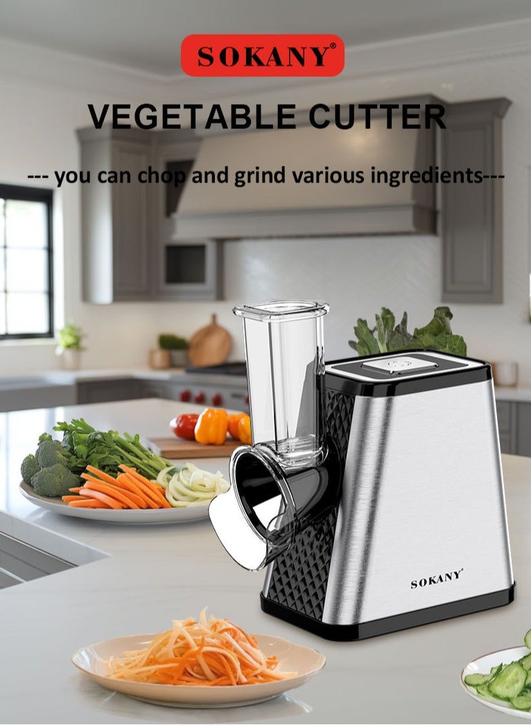 سوكاني مبشرة جبن كهربائية، مفرمة كهربائية بقوة 800 وات، مبشرة متعددة الاستخدامات، قطاعة فواكه، قطاعة خضروات، مفرمة، معالج طعام مع مجموعة من 5 شفرات SK-06029 أسود - Image 4
