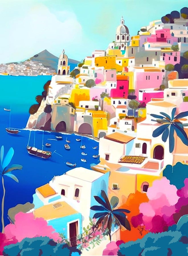 CRAFT MATE Framed Diy Paint By Numbers Canvas Art And Craft Kit For Adults And Kids | Dreamy Amalfi | 16 Inch X 12 Inch,Multicolor - Image 2