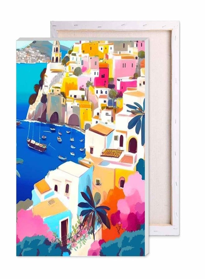 CRAFT MATE Framed Diy Paint By Numbers Canvas Art And Craft Kit For Adults And Kids | Dreamy Amalfi | 16 Inch X 12 Inch,Multicolor - Image 1