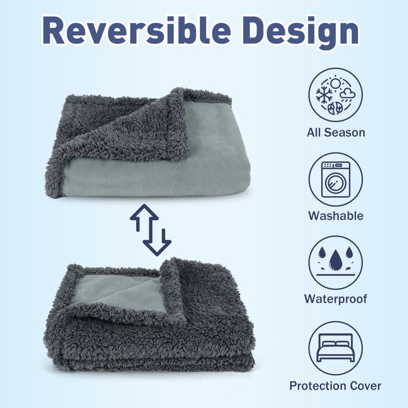 Catalonia Waterproof Blanket for Bed, Washable Leakproof Protector Cover, Reversible Throw Blanket for Couch Sofa, Stain Proof Blanket Pad, 60X80 inches, Grey - Image 3