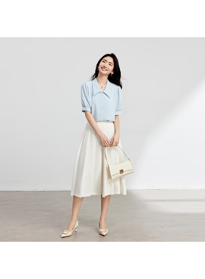 Lady Bird Miss Bird Blue Short Sleeve Shirt Women's Small Stature Inner Wear Professional Formal Wear Teaching Qualification Snow Chiffon Shirt - Image 5