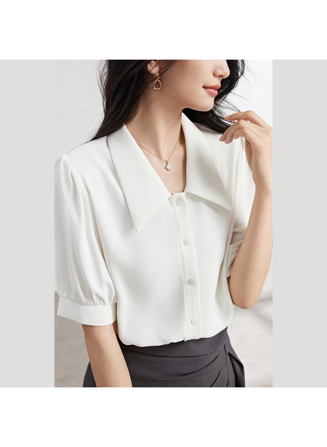Lady Bird Miss Bird Blue Short Sleeve Shirt Women's Small Stature Inner Wear Professional Formal Wear Teaching Qualification Snow Chiffon Shirt - Image 4