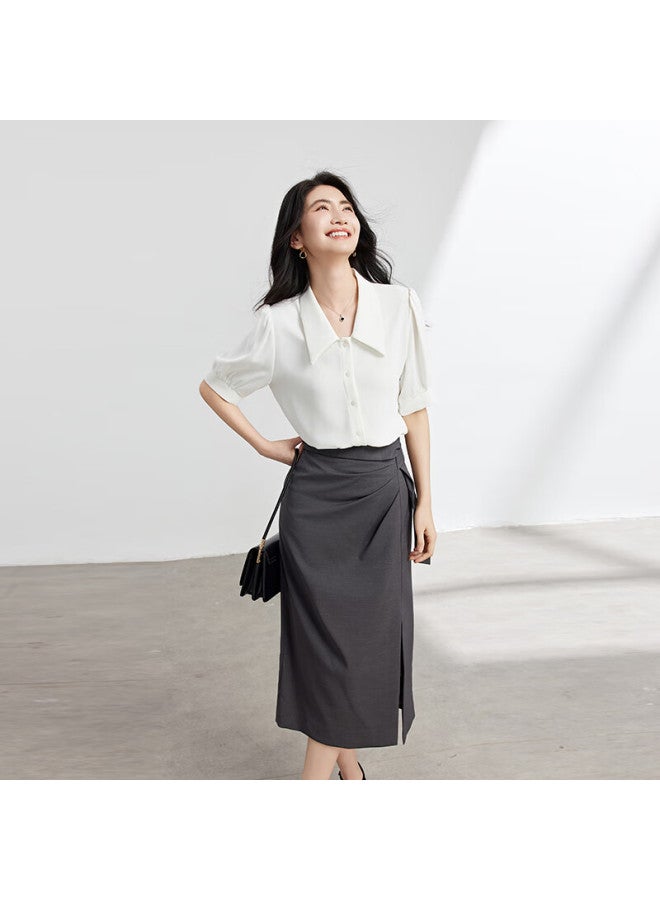Lady Bird Miss Bird Blue Short Sleeve Shirt Women's Small Stature Inner Wear Professional Formal Wear Teaching Qualification Snow Chiffon Shirt - Image 3
