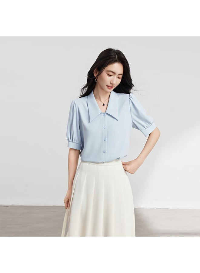 Lady Bird Miss Bird Blue Short Sleeve Shirt Women's Small Stature Inner Wear Professional Formal Wear Teaching Qualification Snow Chiffon Shirt - Image 2