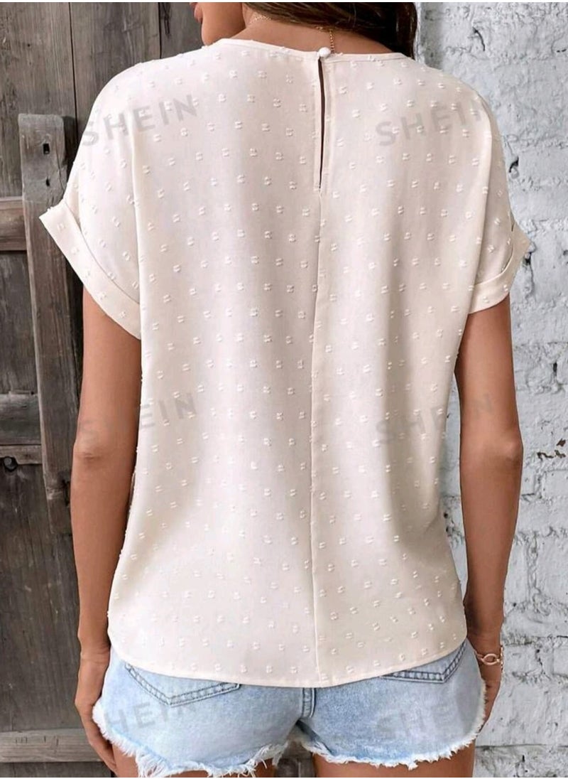 Shein - SHEIN LUNE Women's Patchwork Lace Dolman Short Sleeve Shirt - Image 1