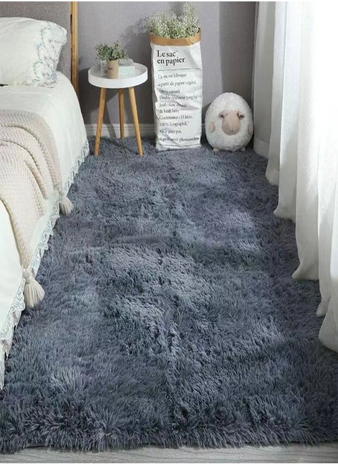 Interior Decoration Luxurious Modern Fluffy Soft Home Floor Bedroom Mat Carpet Washable Grey 80 x 160 cm