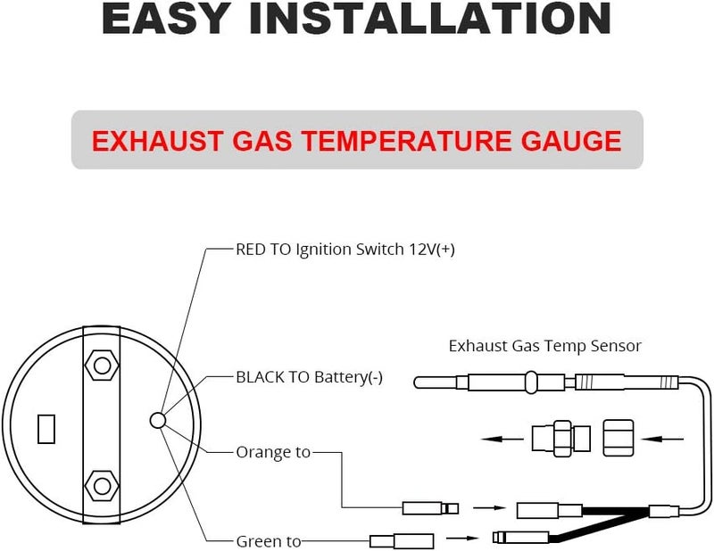 WATERWICH EGT Exhaust Gas Temperature Gauge 200-1200°C Pyrometer Kit 2-1/16" (52mm) with Electronic Sensor - Image 5
