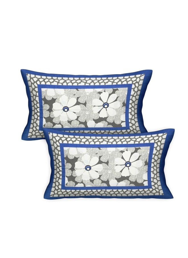 RajasthaniKart RajasthaniKart® Pure 100% Cotton Double Bed Sheet with 2 Pillow Covers (Bedsheet for Double Bed Cotton, Blue,Floral)  - Image 4