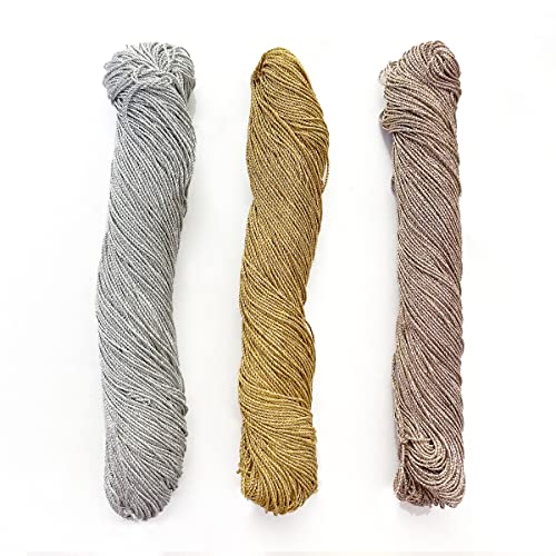 Embroiderymaterial 1MM Thick Metallic Zari Thread Set (Silver, Gold, Rose Gold) 3 Skeins 100g Each | Jewellery Making Thread, Aari Work Dori, Gold Silver Embroidery & Bracelet String - Image 1