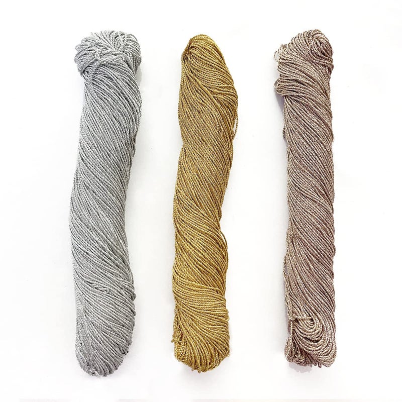 Embroiderymaterial 1MM Thick Metallic Zari Thread Set (Silver, Gold, Rose Gold) 3 Skeins 100g Each | Jewellery Making Thread, Aari Work Dori, Gold Silver Embroidery & Bracelet String - Image 5