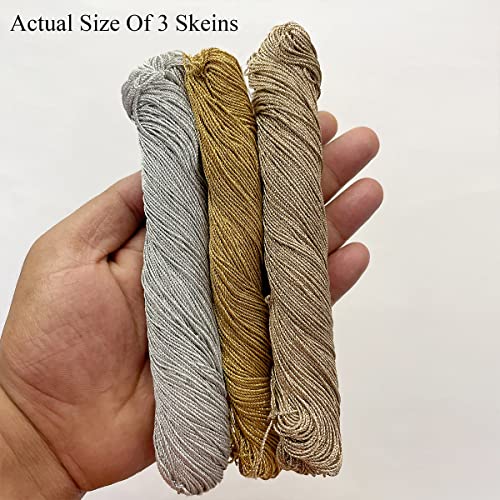 Embroiderymaterial 1MM Thick Metallic Zari Thread Set (Silver, Gold, Rose Gold) 3 Skeins 100g Each | Jewellery Making Thread, Aari Work Dori, Gold Silver Embroidery & Bracelet String - Image 3