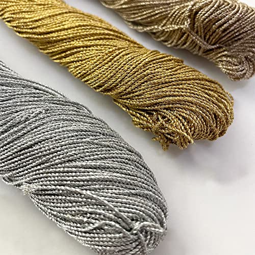 Embroiderymaterial 1MM Thick Metallic Zari Thread Set (Silver, Gold, Rose Gold) 3 Skeins 100g Each | Jewellery Making Thread, Aari Work Dori, Gold Silver Embroidery & Bracelet String - Image 2