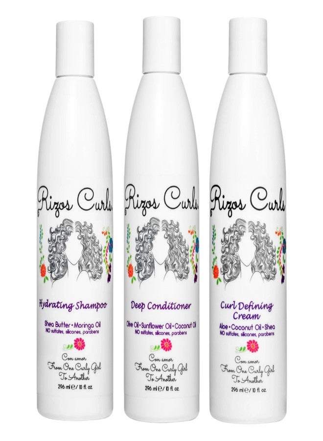 Rizos Curls حزمة ريزوس كيرلز الثلاثية، شامبو مرطب وبلسم عميق وكريم تجعيد، ينظف ويرطب الشعر المجعد بلطف، يحدد ويشكل التجاعيد لحجم خالي من التجاعيد، لجميع أنماط التجعيد 2a - 4c - Image 1