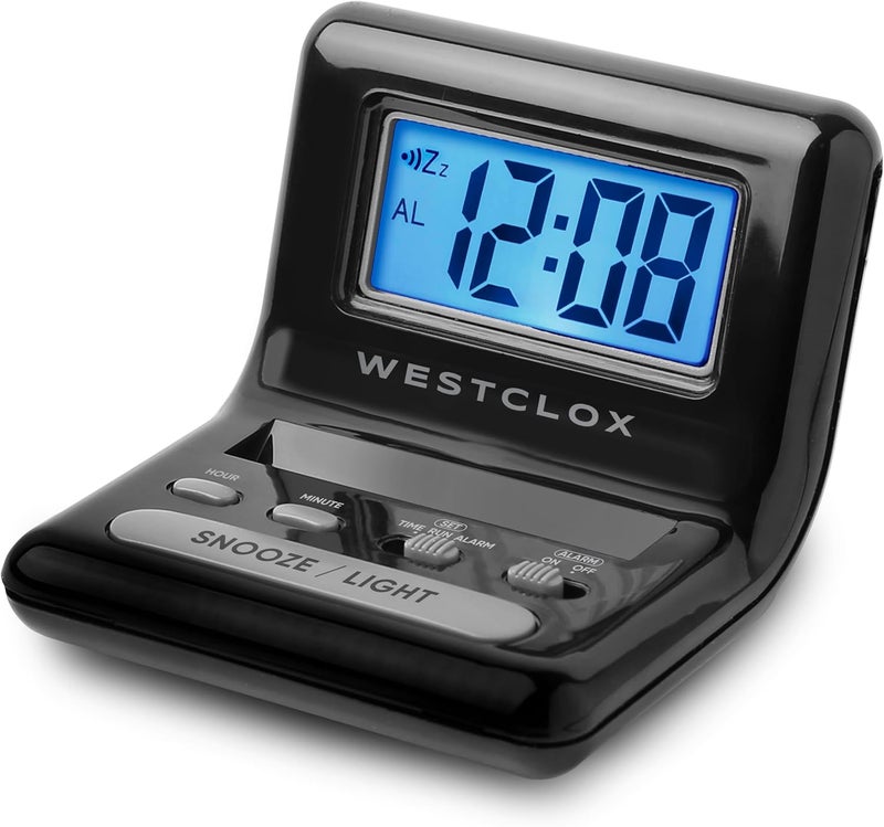 Westclox ساعة منبه رقمية LCD من ويستكلوكس مع شاشة مضاءة باللون الأزرق ووظيفة الغفوة تعمل بالبطارية باللون الأسود 3 إنش - Image 2