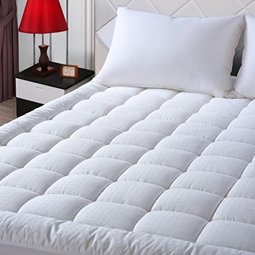 EASELAND King Size Mattress Pad Pillow Top Mattress Cover Quilted Fitted Mattress Protector Cotton 821 Deep Pocket Cooling Topper 78x80 Inches White